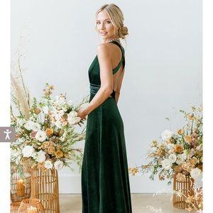 Brand New Velvet Maxi Blue Bridesmaids Dress